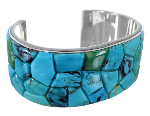 Turquoise Inlay Southwest Silver Bracelet FX27351